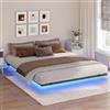MAHANCRIS Struttura del Letto Sospeso 160 x 200 cm, Telaio in Metallo Letto Matrimoniale con Stazione di Ricarica e Luci LED, 1 Presa AC, 1 Porta USB-A e 1 Porta Type-C, Nero e LegnoABFHN638UE01