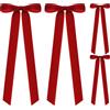 Zourglow 4 Pezzi Fiocco Velluto Natale 60cm, Grandi Fiocchi di Nastro Albero, Fiocco Decorativo Natalizio per Porta D'ingresso, Scala, Camino, Albero di Natale e Ghirlanda (Rosso)