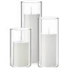 Shihanee Set di 3 candele a colonna e 3 vasi cilindrici in vetro, trasparenti, per centrotavola nuziali (6,6 x 12,9 cm, 15 cm, 20 cm, bianco)