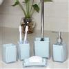 TUANYO - Set di accessori moderni da bagno in materiale acrilico, dispenser per lozione/sapone, portasapone, portaspazzolino, bicchiere, scopino e supporto, per inaugurazione casa, 5 pezzi, blu