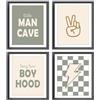 AEHIE Little Man Cave, poster retrò a scacchi con fulmini e simbolo della pace, stampa per ragazzi e adolescenti, decorazione da parete senza cornice, 4 pezzi, 20,3 x 25,4 cm, regalo per ragazzi
