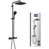 GROHE Vitalio Comfort 250 Sistema doccia con termostatico (soffione doccia quadrato da 25 cm 1 getto, Doccino Doccia 11 cm 2 getti, flessibile da 1,75 m, risparmio idrico), nero opaco, 266962431