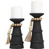 Deco 79 Portacandele in legno fatto a mano opaco con ghirlanda di perline, set di 2 25,4 cm, 20,3 cm H, nero