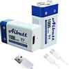 Aibatt Batteria a blocco da 9V 1000mAh, con porta di ricarica tipo C, batteria ricaricabile agli ioni di litio Li-ion 6F22 per microfono, rilevatore di fumo, giocattolo elettronico, walkie-talkie
