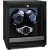 KLARSTEIN Brienz 3 - Caricatore per 3 Orologi, Avvolgitore per Orologi Automatici in Legno, 4 modalità di Rotazione, Motore Silenzioso: <10 Db, Illuminazione LED Blu, Cuscino in Memory Foam