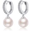 ZDaoBen Orecchini Perle in Argento Sterling 925 Perle Orecchini a Cerchio Pendenti Huggie Perles Zirconi Diamanti Gioielli Regali 10 mm
