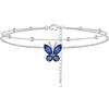 Bestyle Cavigliera Donna Argento S925 Farfalle Pietre Preziose Colorate Catena a Doppio Strato Rubino Smeraldo Zaffiro ad Alta Trasparenza