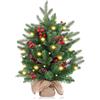 FGHB Albero di Natale, mini alberi di Natale da 50 cm, con luci e luci LED da 2 m, base in cemento, 75 punte di rami, per decorazioni natalizie per casa e ufficio