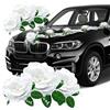 AURIVEE Decorazione Cofano Auto Matrimonio,9 Rose con Ventose per Motore, Cuore Nastro & Accessori Completi Decorazione Bianca per Macchine Nozze