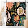 Uiiooazy Tenda Doccia Antimuffa, Uiiooazy Tenda da Doccia 180x180cm Nero Tropicale Boho Chic Astratta Foglie Verde Fiori Rosa Tende da Bagno Tessuto Lavabile Impermeabile Tende per Vasca da Bagno con 12 Anelli