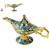 Hominas Aladdin Genie Lampada 3D in rilievo vintage leggenda Aladino lampada in metallo intagliato Hollow Arabian Costume Puntelli Lampada da tavolo Decor Artigianato Regalo per feste di compleanno