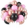 UDRKFOPK Palloncini rosa nero, 60 palloncini da 12 pollici, in lattice, metallizzato, rosa, oro, elio, palloncini rosa, per matrimoni, compleanni, anniversari, feste, decorazioni