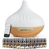 AESHORY Diffusore di Oli Essenziali, 500 ML Umidificatore Ambiente con Con Set di 12 X 5 Ml Olio Essenziale, Diffusore di Aromi con Telecomando, 4 Timer e 7 Colori LED Luce Notturna