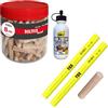 TOX Set con tasselli in legno Boltfix Wood 8/40 in faggio (100 pz in barattolo), 2 matite carpentiere giallo neon, 1 colla legno, set per mobili e giunzioni sicure, 015909002