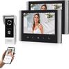 QttyElok Sistema di Videocitofono Wi-Fi 1080P HD Telecamera con 2 Monitor, Videocamera con Schermo IPS da 7 Pollici per la Casa, Visione Notturna a IR, Registrazione, Sblocco APP Tuya