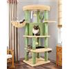 Globlazer Albero Tiragraffi ad Angolo Cactus Verde, Tiragraffi per Gatti Spigolo Alto 130 cm con Grandi Piattaforma, Curva Grotte, Amaca, Cesto, Torre per Gatto per 2-4 Gatti Adulti (C51, Verde)
