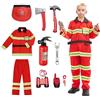 Luckyou Vestito Pompiere Bambino Costume da Pompiere per Bambini con Accessori Costume da Capo dei Pompieri Esercitazioni Antincendio Cosplay Halloween Carnevale