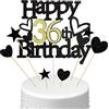 Conruich Decorazione per Torta di Compleanno 36 anni Uomo Donna, Cake Topper Happy 36th Birthday Oro Nero, Torta Torta Stella Cuore Nero per Decorazione Festa 36 anni Compleanno Donna Uomo