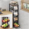 CarolynDesign Cestini in filo metallico con ruote, contenitori impilabili per cucina per frutta e verdura con carrello, con manico in legno estraibile, fondo in stuoia, cassetti scorrevoli, per bagno
