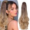 Gairyan 50cm Coda Capelli Extension con Pinza Posticci per Capelli Sintetici Coda di Cavallo Claw Ponytail Coda Capelli Extension Clip Ricci Mossi Ondulati Lunghi, Marrone Ombre Biondo Scuro