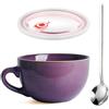 HXXWEUS Tazza da Caffè Grande, 700 ml Tazza in Ceramica, Tazzas Cappuccino, Ciotola da Zuppa in Ceramica Con Coperchio e Cucchiaio, Riutilizzabil Ciotola per Yogurt, Per Sale da Tè(Viola)