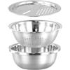 FUNSUEI Set di 3 colino per pasta in acciaio inox, ciotola con grattugia e colino, colino da cucina, colino per insalata, scolapasta in acciaio inox, ciotola per il lavaggio di verdure, frutta,