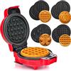 LEHMANN Mini Piastra per Waffle con Piastre Intercambiabili, Forme Zucca, Omino di pan di zenzero, Cuore e Classica, Rivestimento antiaderente - Ideale per le feste dei bambini, Rosso