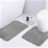 wyewye Tappetini da bagno in microfibra, tappeti da bagno super spessi da 2 cm, tappeti da bagno super assorbenti 50x80 cm e 50x50 cm a forma di U, grigi