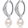 Jiahanzb Orecchini Perle Donna in Argento Sterling 925 Orecchini a Cerchio Perle Pendenti Ipoallergenici Bianco Perla Gioielli Regali da Donna