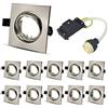 Allesgute Set di 10 cornici di montaggio per faretto da incasso, GU10, telaio di montaggio per lampade a LED o alogene, fornito con prese GU10, orientabili a 40°, IP20, cromato spazzolato, quadrato, Ø 75 mm