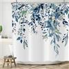 ASDCXZ - Tenda da Doccia a Foglie 180x180 cm, Primavera Semplicità Foglie Blu Dipinte a Mano, Tende da Doccia Lavabili in Lavatrice, Tessuto in Poliestere, Impermeabile, per Vasca da Bagno con 12