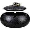 SHOWHEEL Posacenere da Tavolo Ceramica, Posacenere con Coperchio, Tavolo Antivento, Ashtray Ceramic, Design Retrò Nero, Adatto per Casa, Ufficio, Scrivania, Patio e Uso Esterno