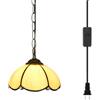 Blivuself Tiffany Lampada a sospensione Plug in Lampada Vintage Giallo Vetro Colorato Lampada a Sospensione per Casa Decorazione Sala da Pranzo Soggiorno Studio Corridoio Cucina Isola