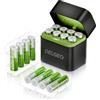 Delgeo Batterie al litio ricaricabili AA 16 Pack con caricabatterie, 3600 mWh ad alta capacità 1,5 V, batterie al litio ricaricabili a lunga durata, con scatola di ricarica integrata
