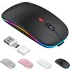 Azmall Mouse wireless con modalità jiggler - Bluetooth 5.2 & 2.4G radio per computer portatile, PC, iOS, Android, iPad e Windows, LED a 7 colori e 1600 DPI ottico (Modalità Jiggler, Nero)