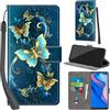 PHINIENLAND Cover per Huawei P Smart Z / Y9 Prime 2019 Case PU Pelle Custodia [Kickstand] [Chiusura magnetica] [Slot per Schede], Portafoglio Flip Custodia per Huawei Honor 9X / 9X pro,Farfalla verde