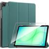 Rojeuinn Cover per Samsung Galaxy Tab A11+ /A11 Plus / A9+ /A9 Plus 11 inches custodie+1 Pezzi Vetro Temperato,Gomma Protezione Protettivo,Ultra Sottile Antiurto Anti-Graffio TPU Flessibile Case-Verde
