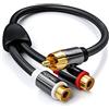 deleyCON 0,20m Cavo Adattatore Audio AUX Cinch a Y - Cavo Sdoppiatore per Subwoofer - 1x Connettore Maschio a 2x Prese RCA - Contatti Dorati