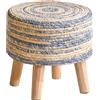 YMYNY Poggiapiedi in legno, Pouf Rotondo di Alghe Naturali con Sedile Intrecciato a Mano, Sgabello Morbido poggiapiedi imbottito, per soggiorno, Camera da Letto, 32×32×32CM Blu Beige HBD027QW