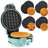 LEHMANN Mini Piastra per Waffle con Piastre Intercambiabili, Forme Zucca, Omino di pan di zenzero, Cuore e Classica, Rivestimento antiaderente - Ideale per le feste dei bambini, Verde Menta