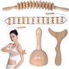 DecorDwell 4 Pezzi Strumento per Massaggio Raschiante, Massaggiatore per Terapia in Legno di Faggio, Strumento Gua Sha per Sollievo Dolore, Massaggiatore Curvo per Modellamento del Corpo, Drenaggio Linfatico