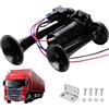 Gobesty Tromba Camion 12V, 600DB Clacson Auto Super Rumorosa, Doppio Tubo Tromba Daria con Compressore, Trombe Auto per 12V Veicoli Camion Lorrys Treni Barche Automobili, Nero