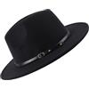 VASANA Cappello Fedora Regolabile Unisex alla Moda Classico Cappello a Tesa Larga Piatto Chiesa Derby con Fibbia per Cintura Jazz Cappello in Feltro Panama Cappello per Uomo e Donna (Nero)