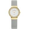 Skagen Orologio Freja Lille da donna, Movimento al quarzo a due lancette con cinturino in acciaio inossidabile o in pelle, 26 mm, Tono oro e tono argento