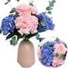 KP HOME Bouquet di Finte Realistiche Ortensie con Finitura al Tocco Reale Grande 50 cm - Set da 4 Fiori Blu e Rosa + 2 Rami di Eucalipto Esterno - Fiori Finti per Decorazioni Casa, Matrimonio, Feste