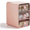 Cyrank Organizer Per Trucchi con 3 Cassetti, Organizer Per Trucchi/scrivania, Organizer Per Cosmetici a 3 Cassetti, Scatola Porta Trucchi, Scaffale da Tavolo, Per Dormitorio degli Studenti, Casa(rosa S)