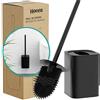 Hovea - Scopino Bagno Sospeso Nero - Scopino WC Piatto Silicone & Portascopino Metallo - Nessuna Foratura - Montaggio a Parete con Adesivo o Vite - Porta Scopino - WC3010