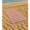 Vico Casa® Telo mare VERSILIA 90x170cm, asciugamano mare in cotone con disegno a righe/Telo spiaggia, piscina, sauna/Rosso e Bianco