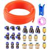 HUAZIZ Tubo pneumatico HUAZIZ PU da 20m, tubo pneumatico in poliuretano arancione, tubo flessibile per aria compressa, con 21connettori pneumatici, esterno 6mm x interno 4mm