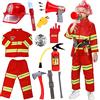 Tacobear Vigile del Fuoco Pompiere Costume per Bambini con Estintore Giocattolo Casco Antincendio Pompiere Giocattoli Gioco di Ruolo per Bambini Carnevale Halloween 3 4 5 6 7 8 9 Anni (S(110CM))
